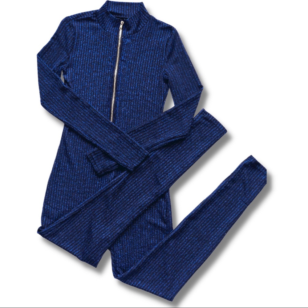 Women’s, Jumpsuit, Medium, Black with Blue Stripes